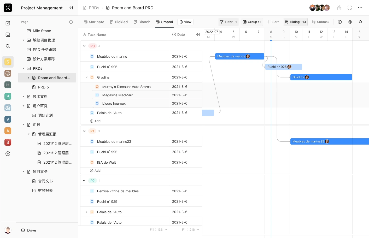 Inspect dependency — original Gantt design