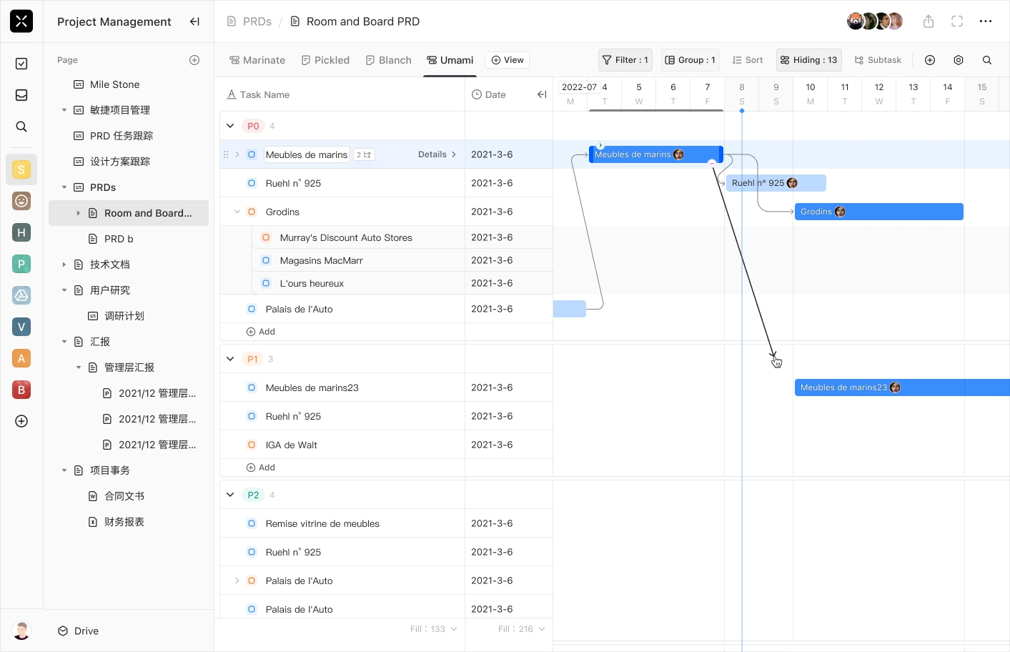 Establish dependency — original Gantt design