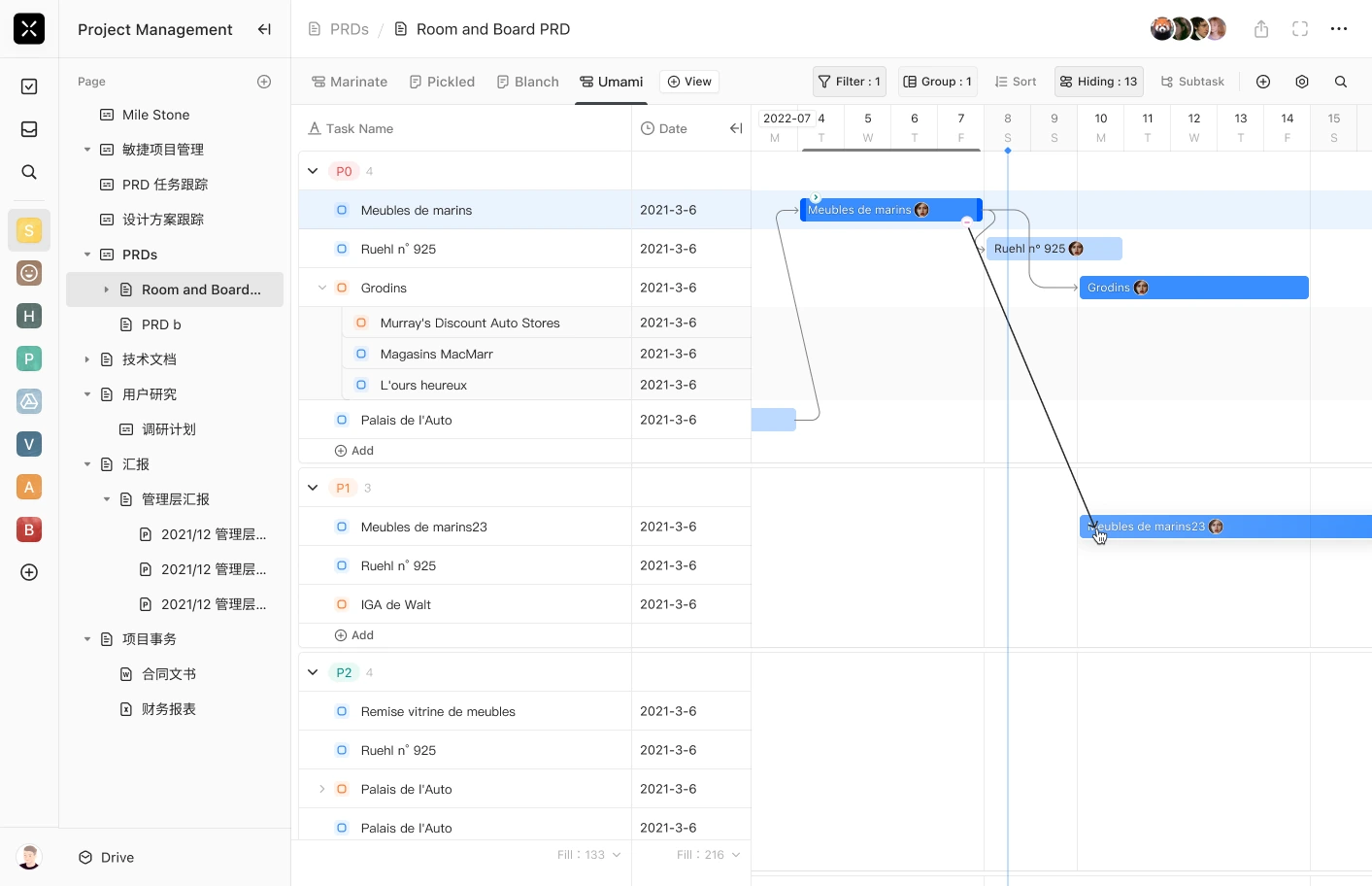 Connect dependency — original Gantt design